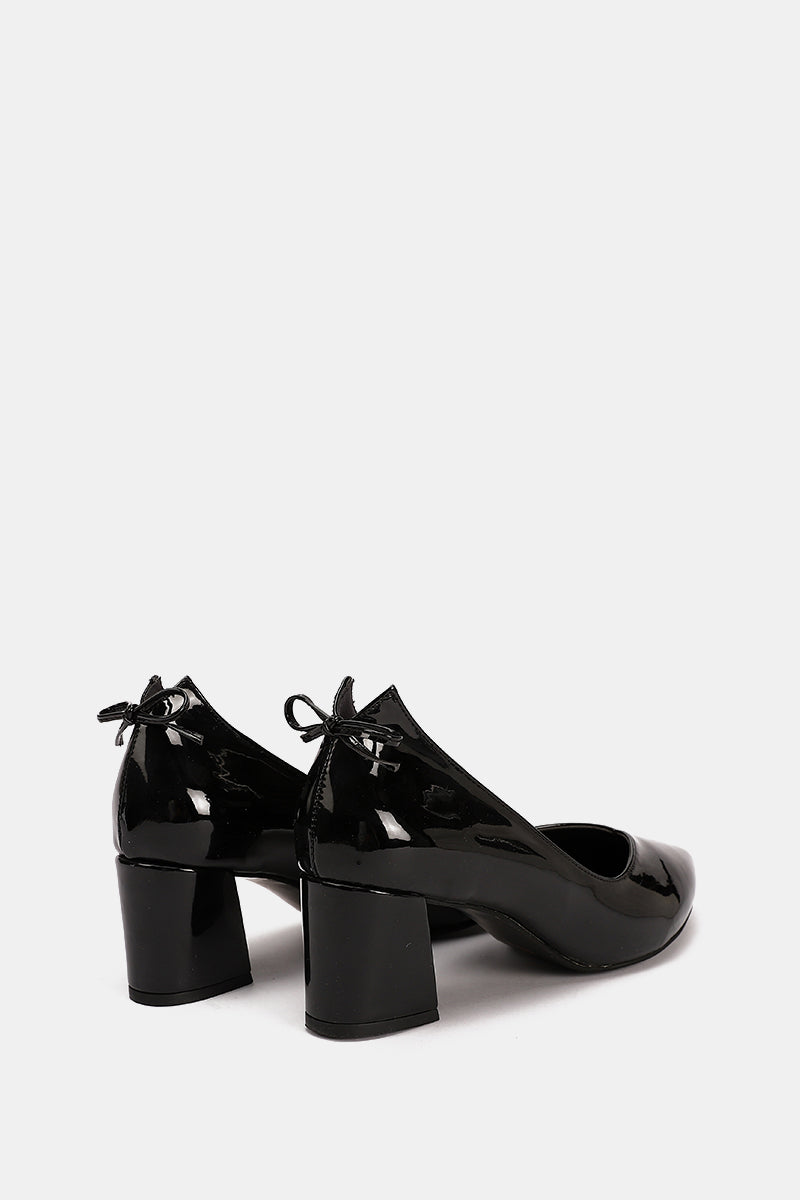 BLACK VERNE BOW LOW HEELS