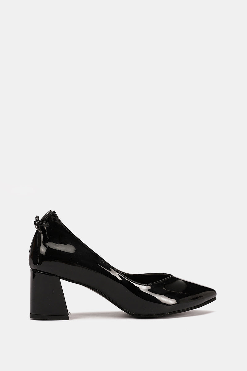 BLACK VERNE BOW LOW HEELS
