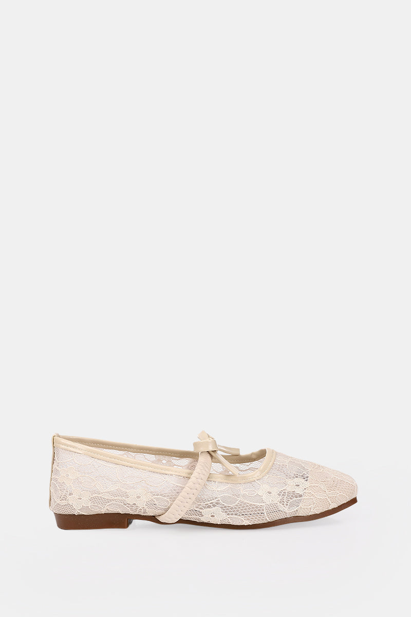 BEIGE FLORAL MESH BALLERINA