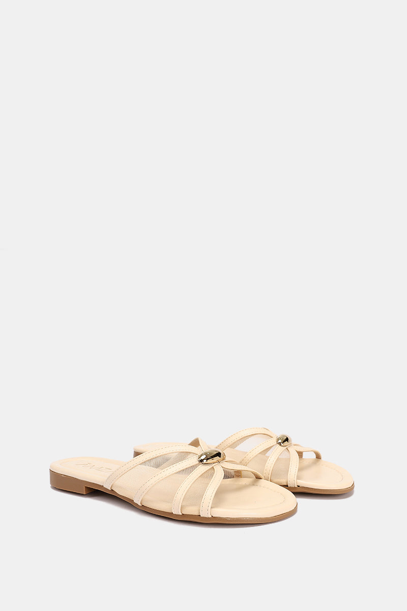 GOLD BUCKLE BEIGE SHEER SLIPPERS