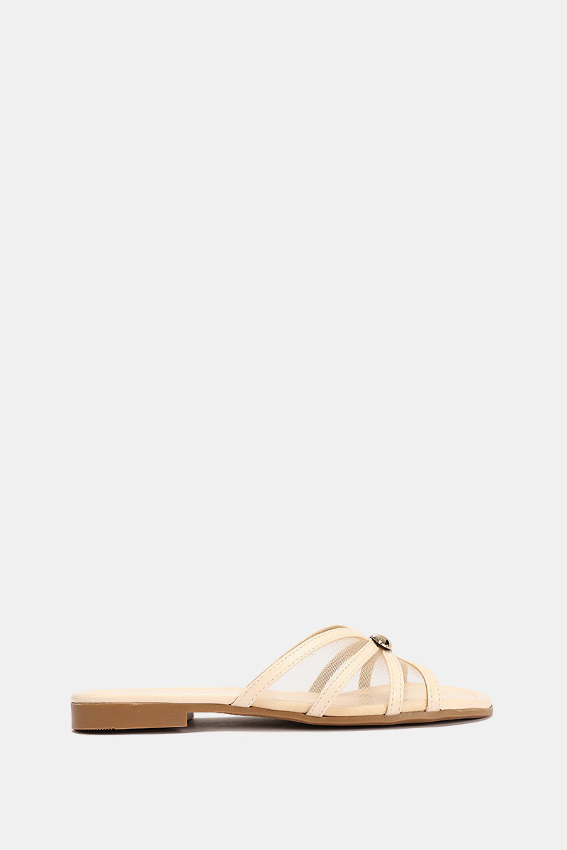 GOLD BUCKLE BEIGE SHEER SLIPPERS