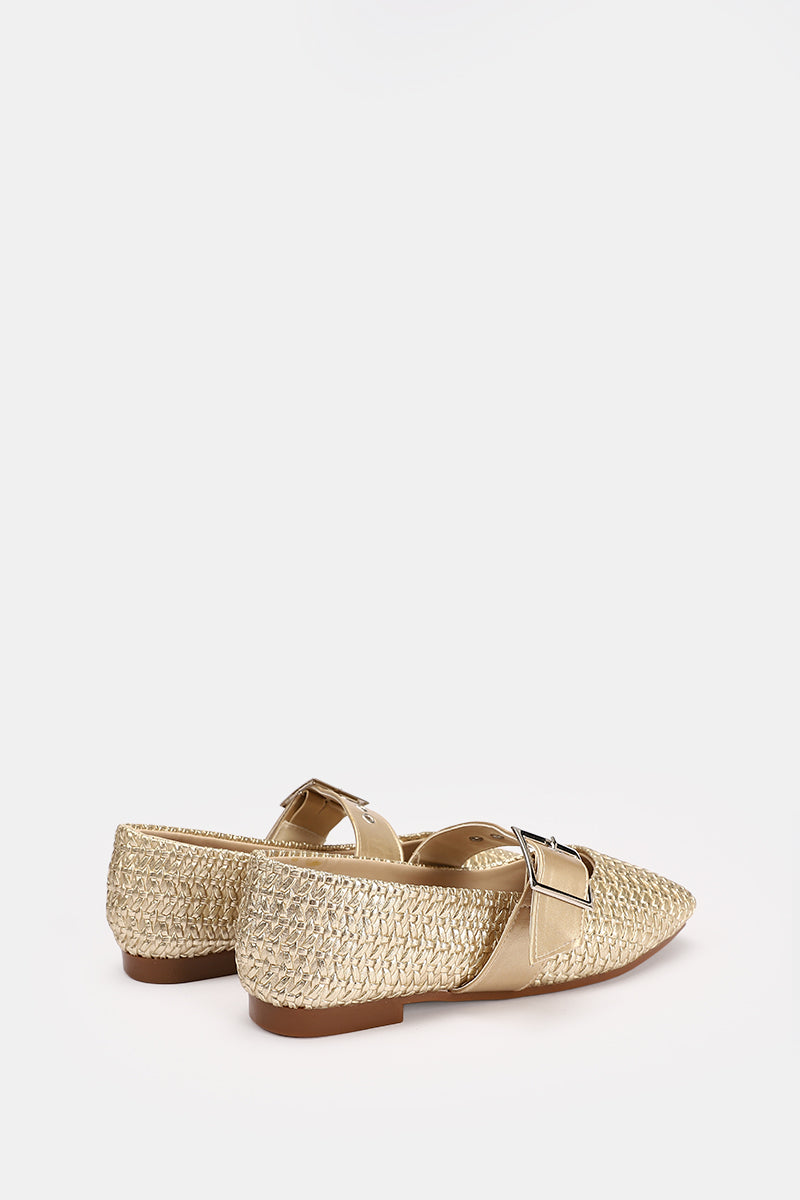 GOLD WIDE BUCKLE WOVEN BALLERINA