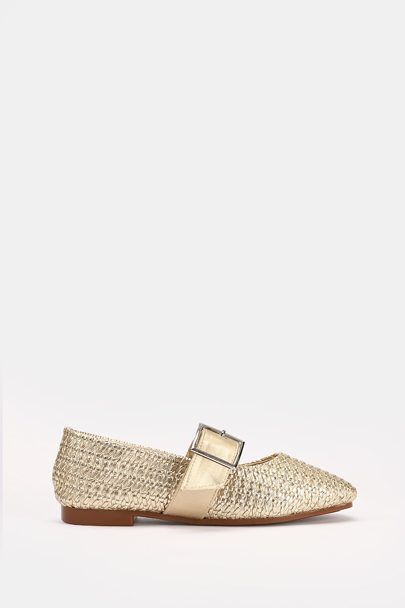 GOLD WIDE BUCKLE WOVEN BALLERINA