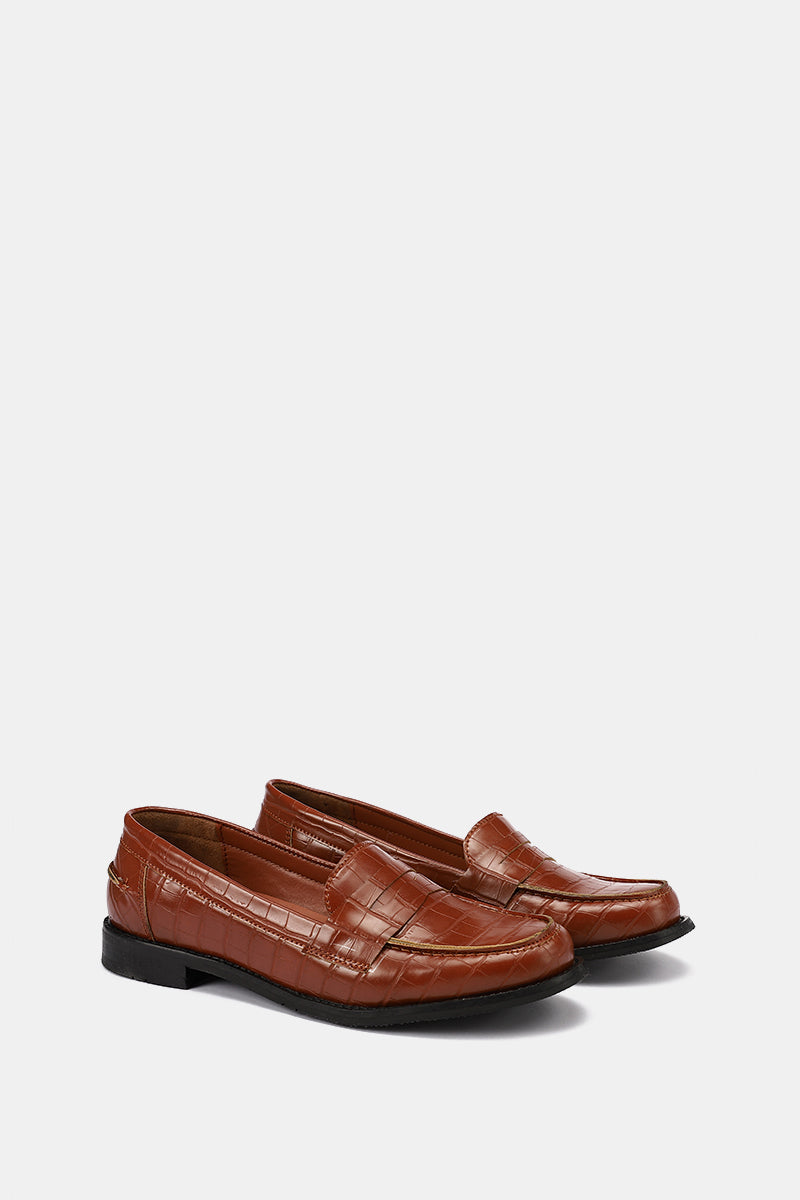 TAN VEGAN LEATHER PENNY LOAFERS