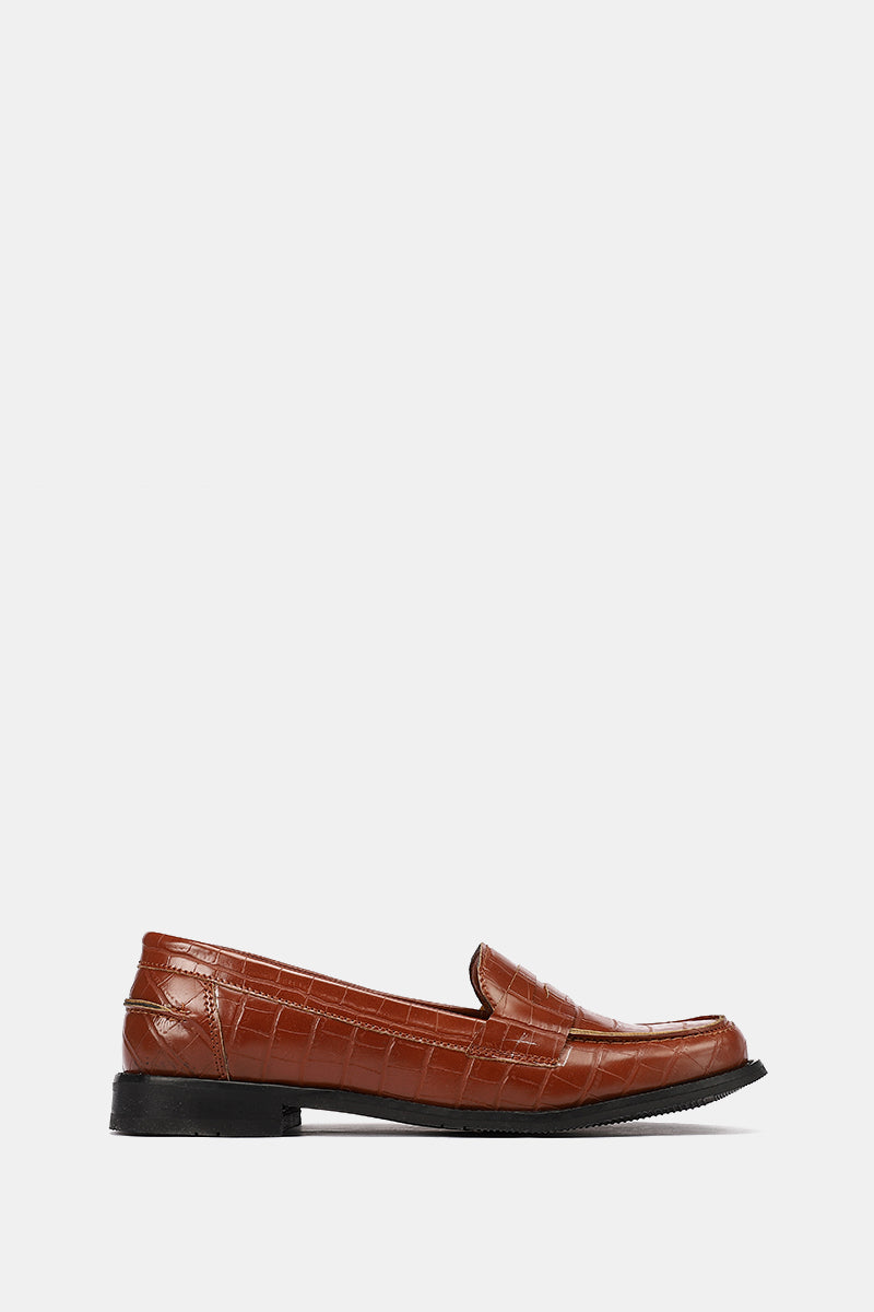 TAN VEGAN LEATHER PENNY LOAFERS