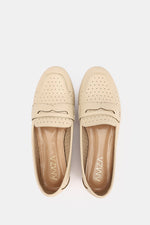 BEIGE LEATHER SLIP ON LOAFERS