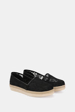 BLACK FLORAL MESH LOAFERS