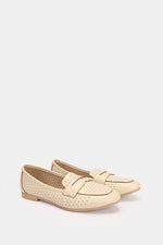 BEIGE LEATHER SLIP ON LOAFERS