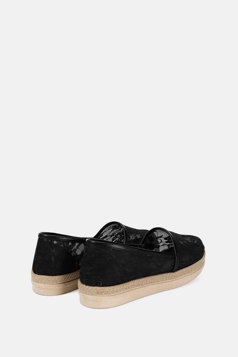 BLACK FLORAL MESH LOAFERS