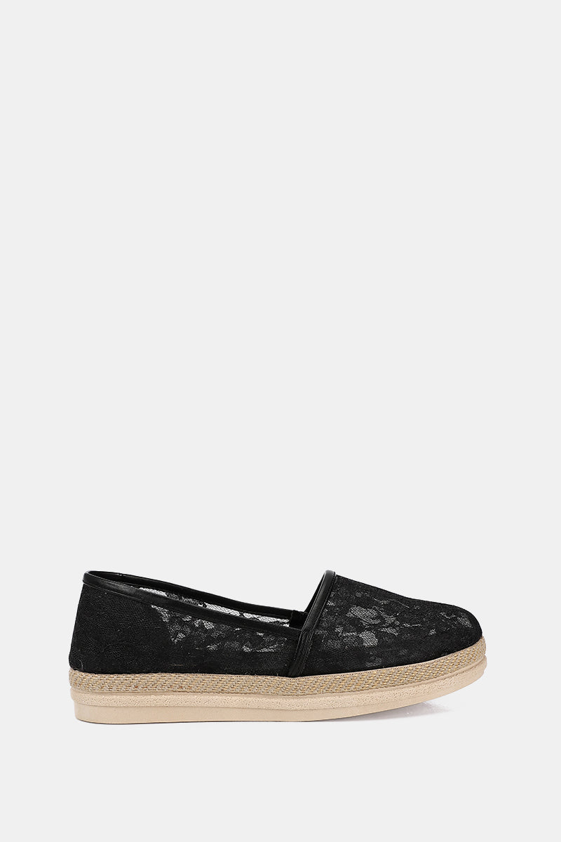 BLACK FLORAL MESH LOAFERS