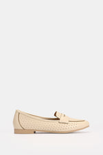 BEIGE LEATHER SLIP ON LOAFERS