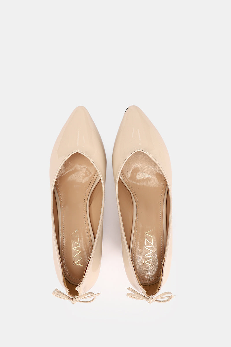 BEIGE VERNE BOW LOW HEELS