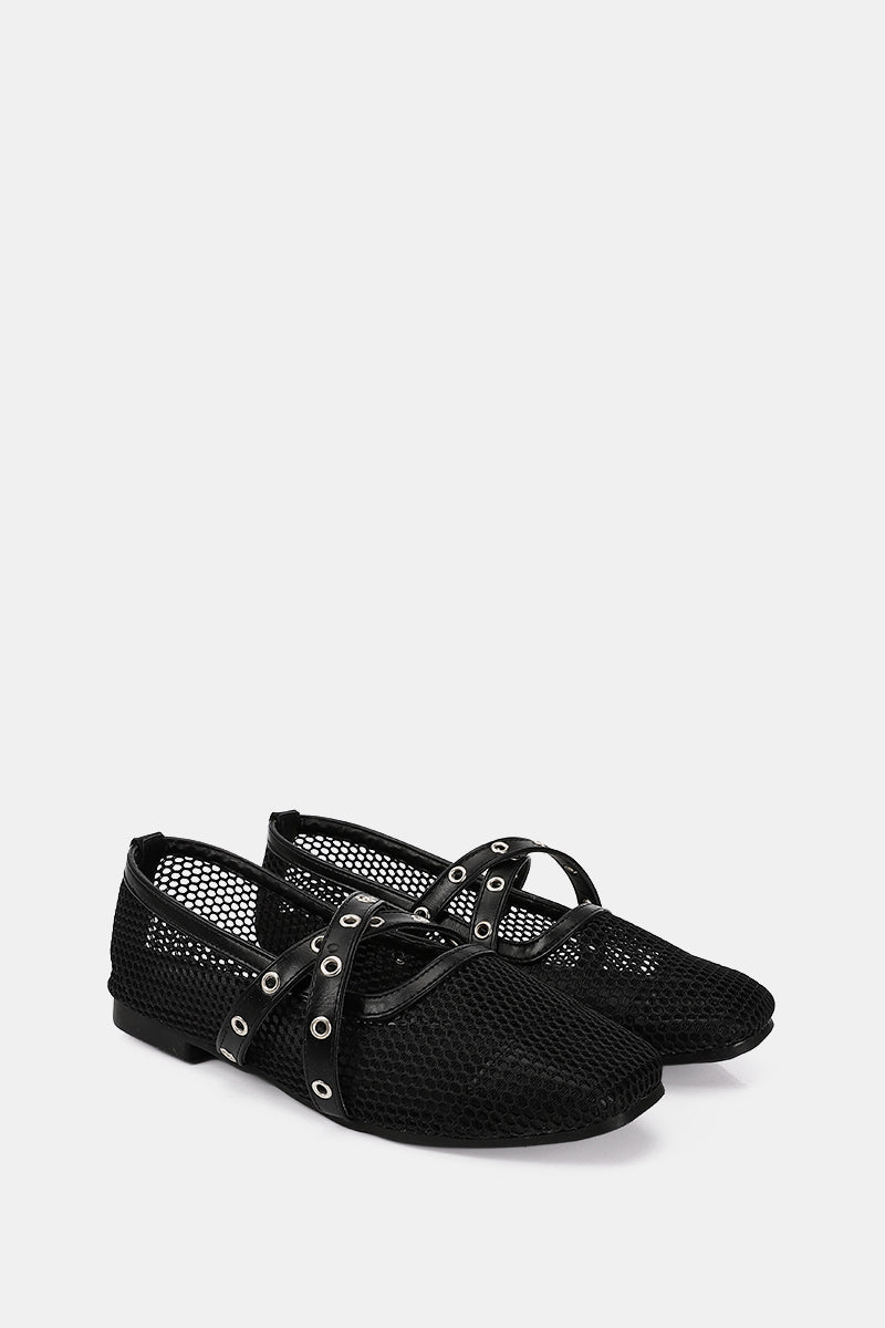 CROSS STRAP BLACK BALLERINA