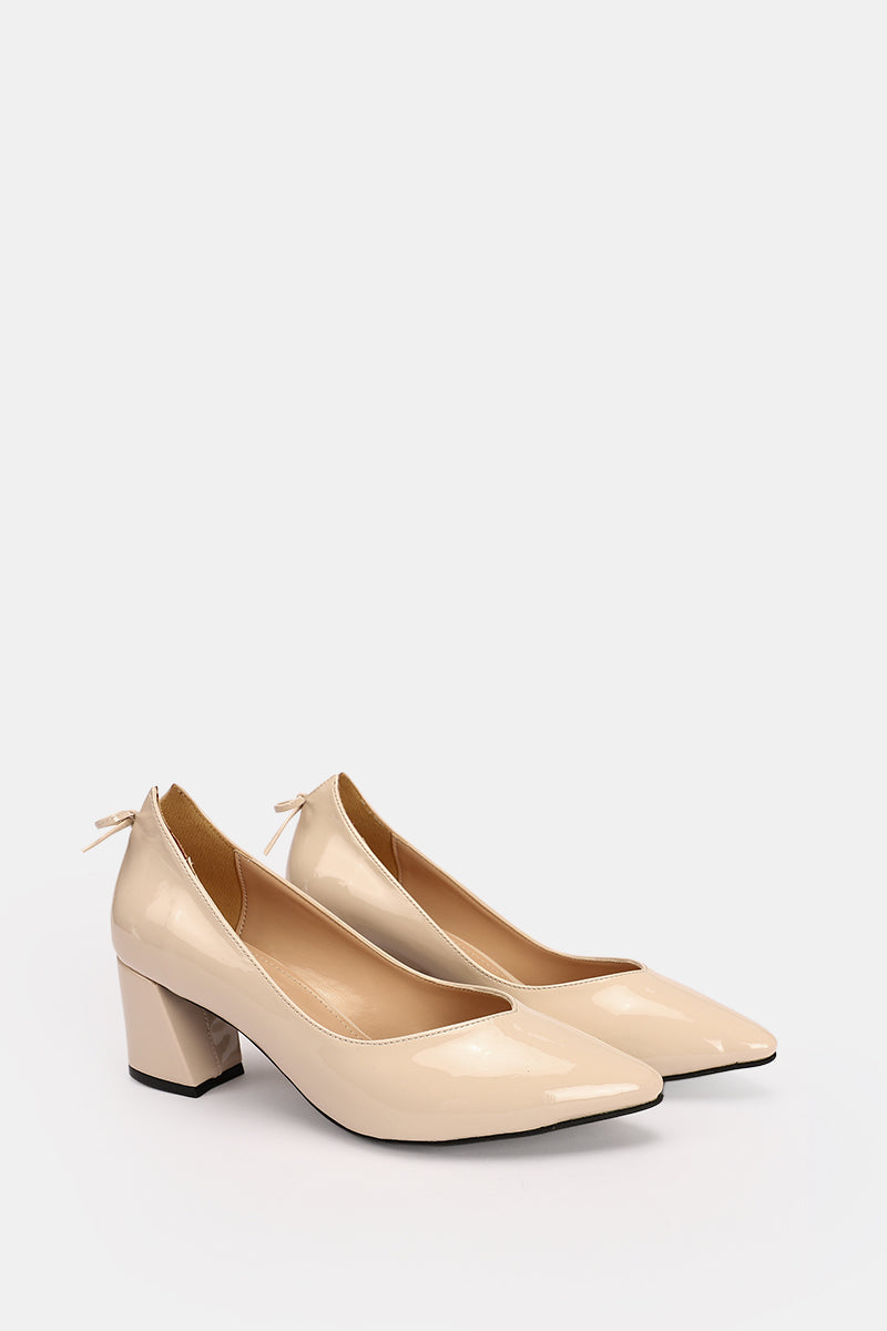 BEIGE VERNE BOW LOW HEELS