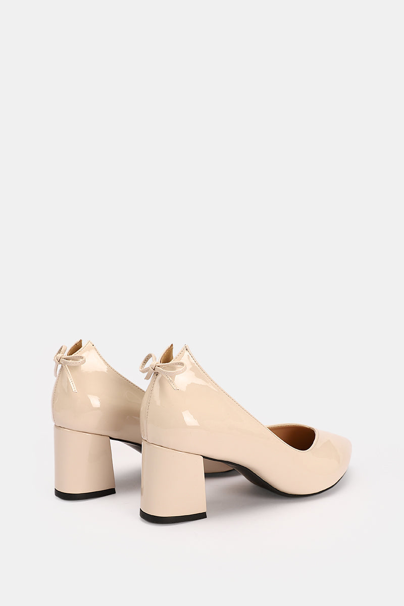 BEIGE VERNE BOW LOW HEELS