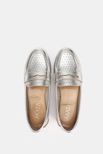 SILVER LEATHER SLIP ON LOAFERS