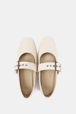 BEIGE WIDE BUCKLE WOVEN BALLERINA