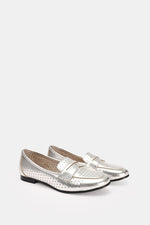 SILVER LEATHER SLIP ON LOAFERS
