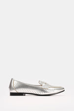 SILVER LEATHER SLIP ON LOAFERS