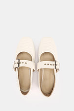 WHITE WIDE BUCKLE WOVEN BALLERINA