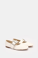 WHITE WIDE BUCKLE WOVEN BALLERINA