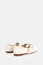 WHITE WIDE BUCKLE WOVEN BALLERINA