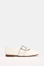 WHITE WIDE BUCKLE WOVEN BALLERINA