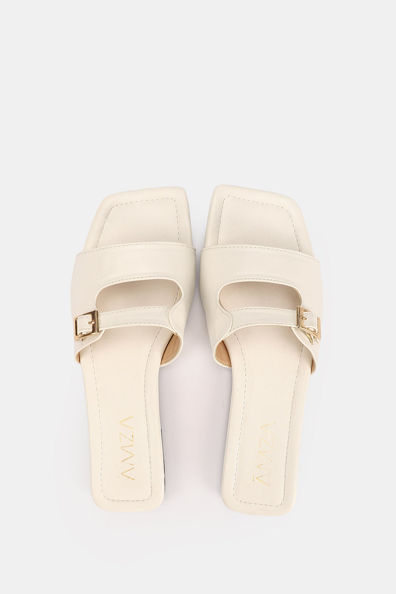 WHITE LEATHER CUSHIONED SLIPPER
