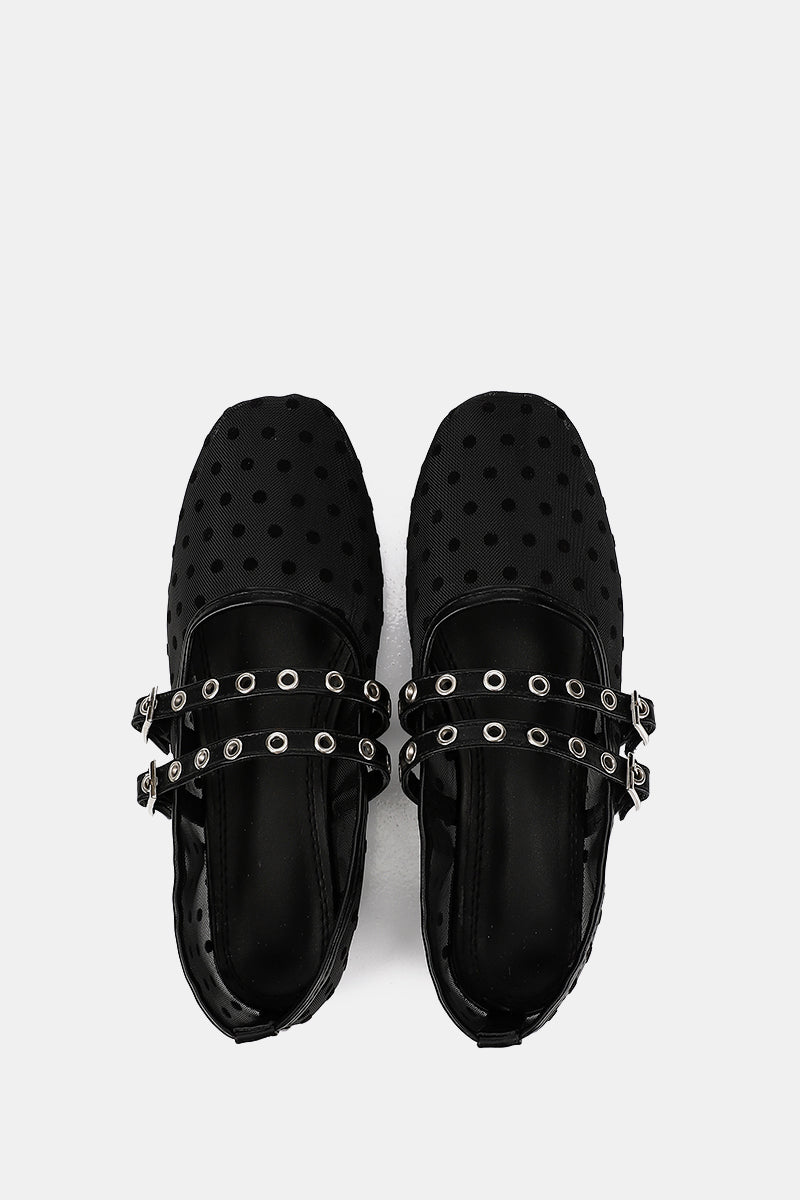 DOUBLE BUCKLE BLACK DOTTED FLAT