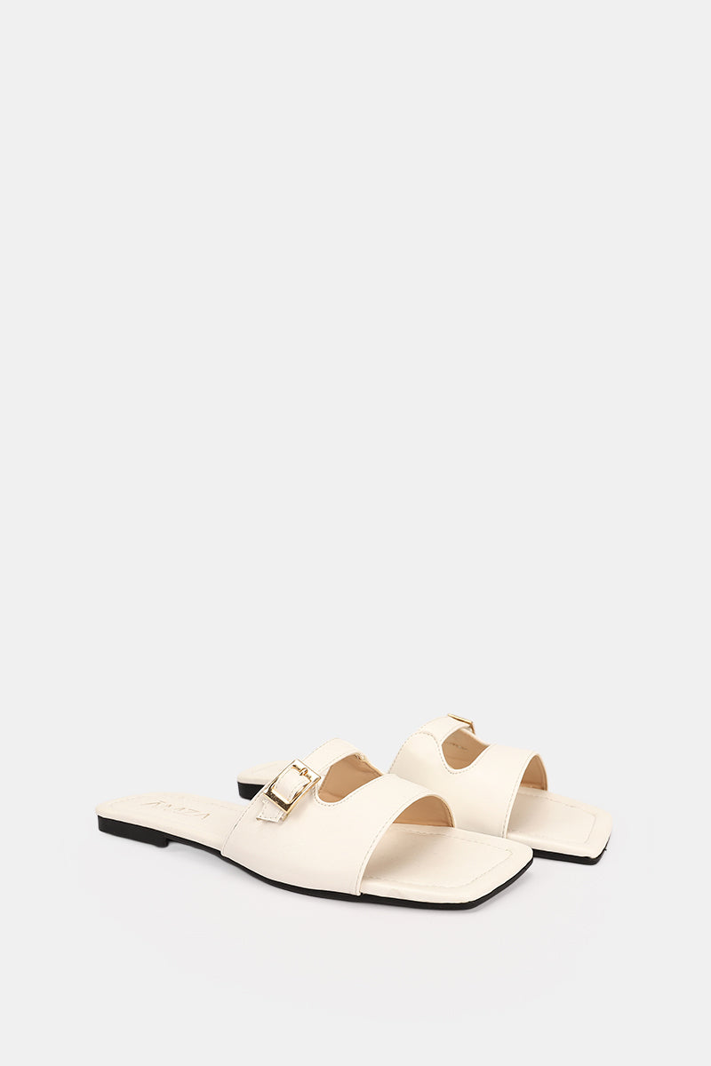 LEATHER CREAMY CUSHIONED SLIPPER