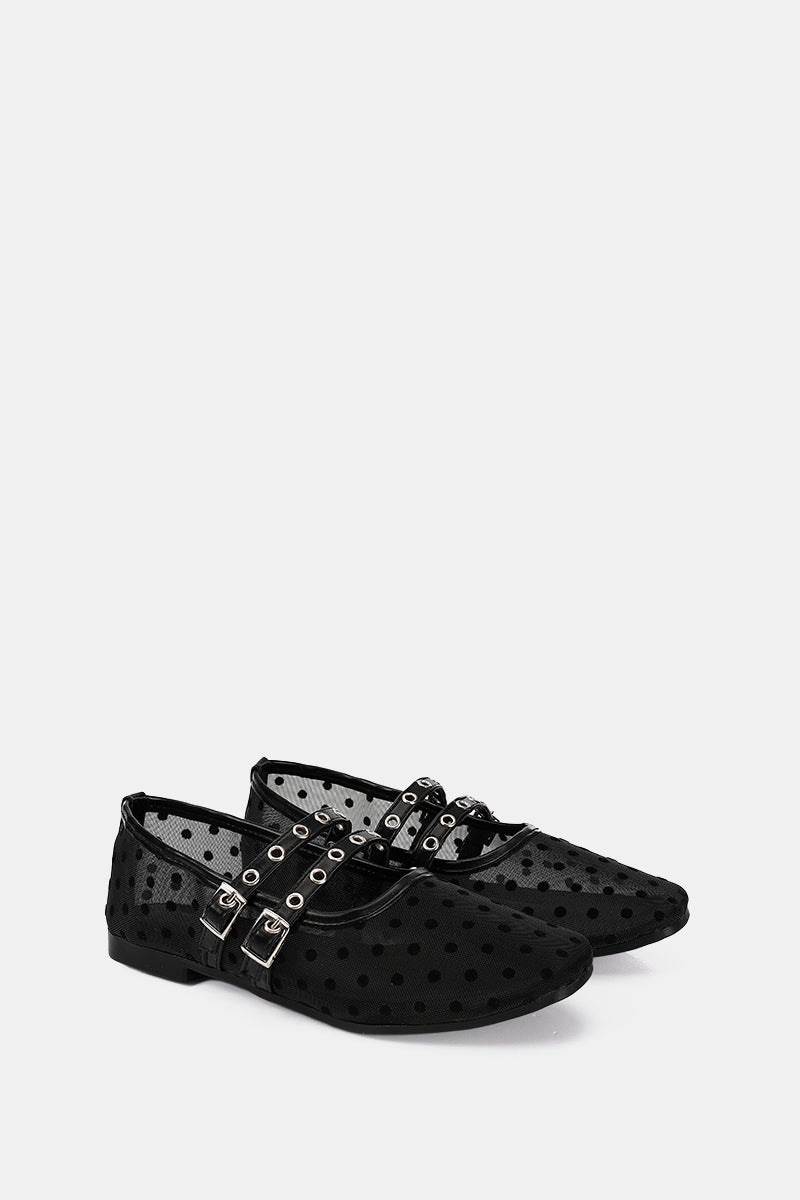 DOUBLE BUCKLE BLACK DOTTED FLAT