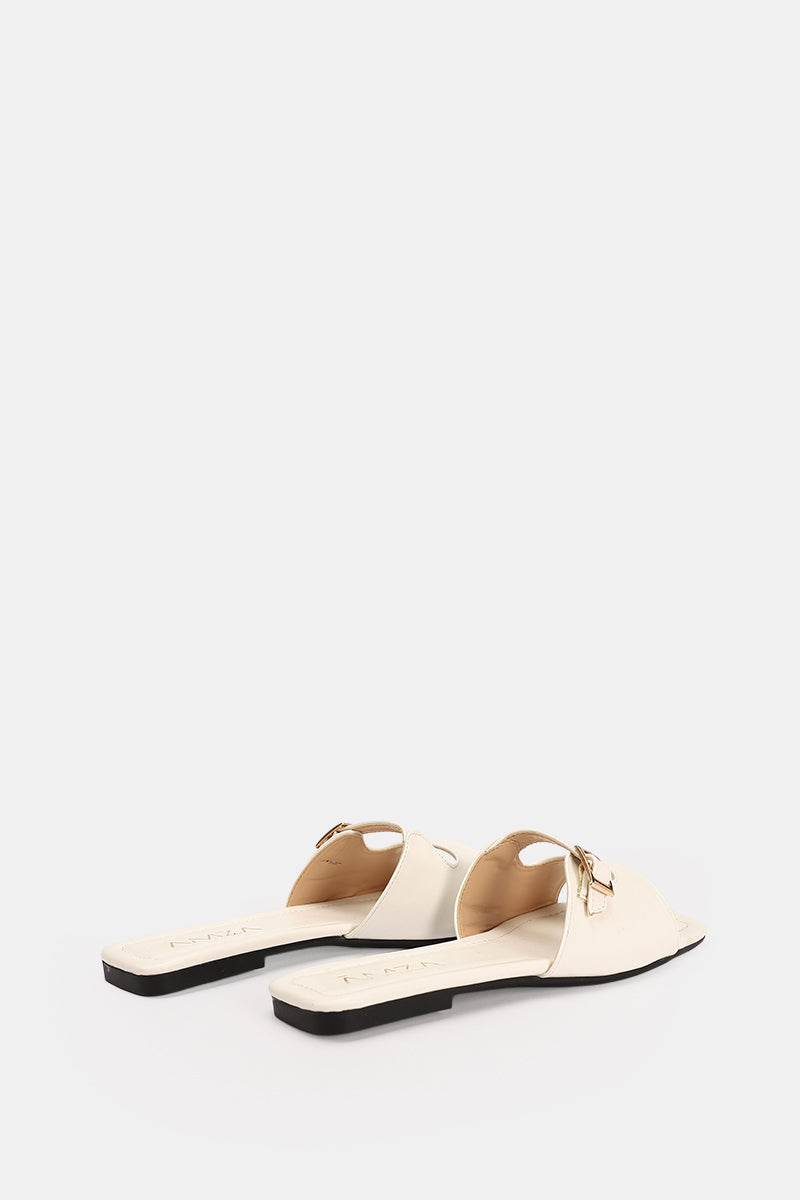 WHITE LEATHER CUSHIONED SLIPPER