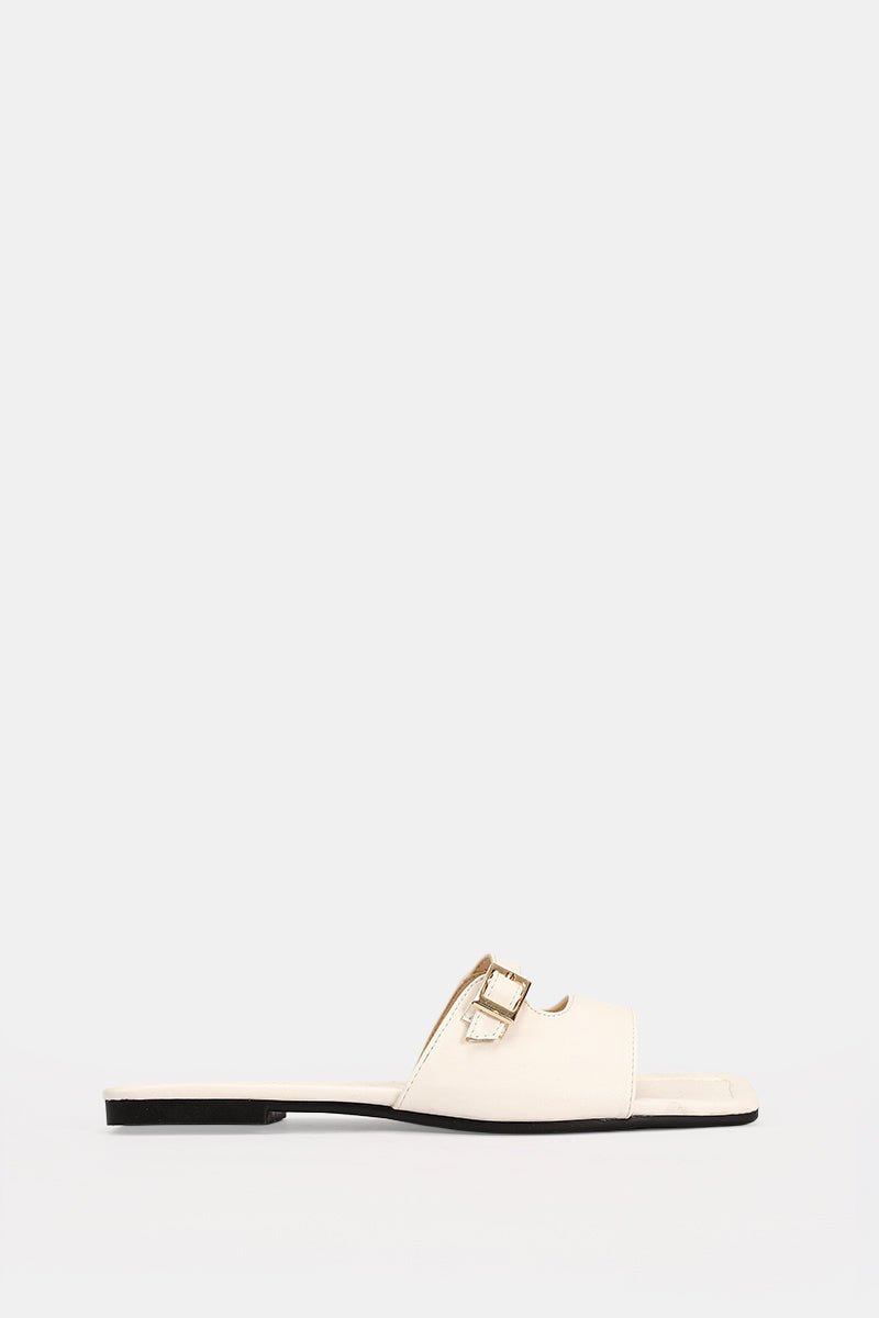 WHITE LEATHER CUSHIONED SLIPPER