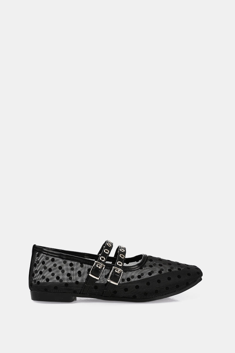 DOUBLE BUCKLE BLACK DOTTED FLAT