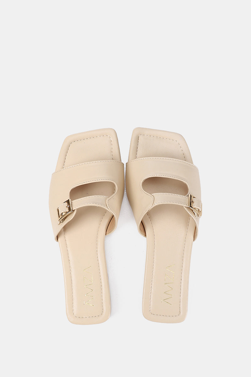 LEATHER BEIGE CUSHIONED SLIPPER