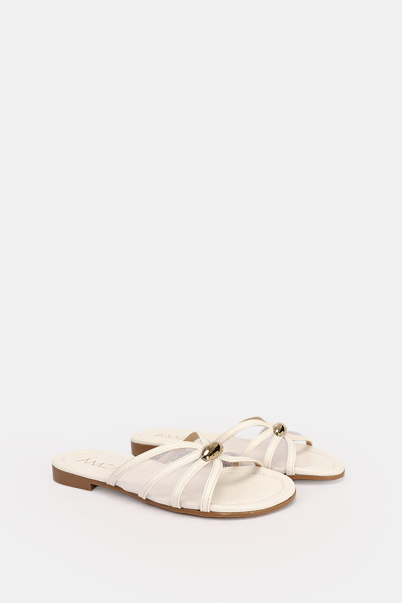 GOLD BUCKLE CREAMY SHEER SLIPPERS