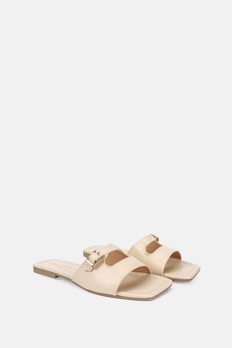 LEATHER BEIGE CUSHIONED SLIPPER