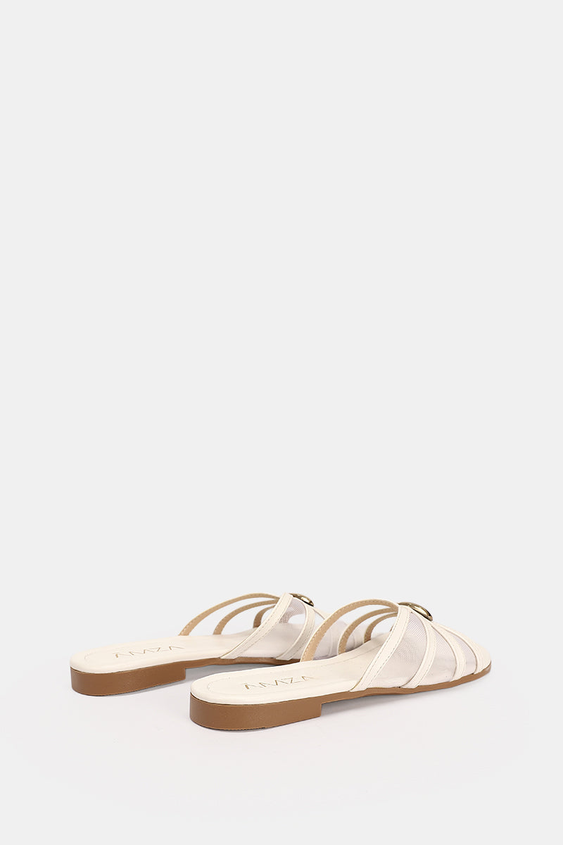 GOLD BUCKLE CREAMY SHEER SLIPPERS