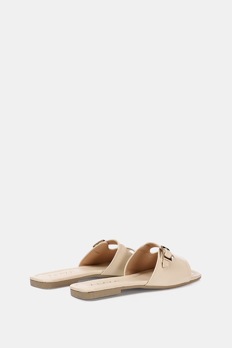 LEATHER BEIGE CUSHIONED SLIPPER