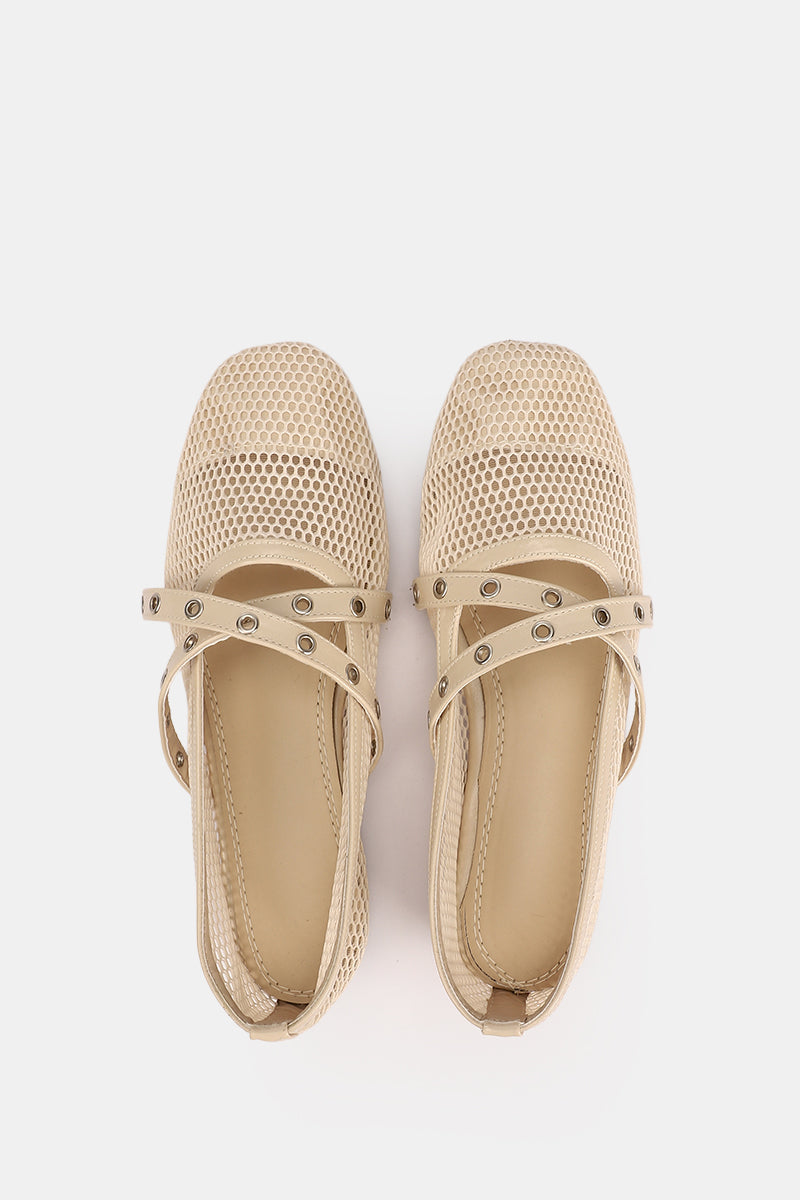 CROSS STRAP BEIGE BALLERINA