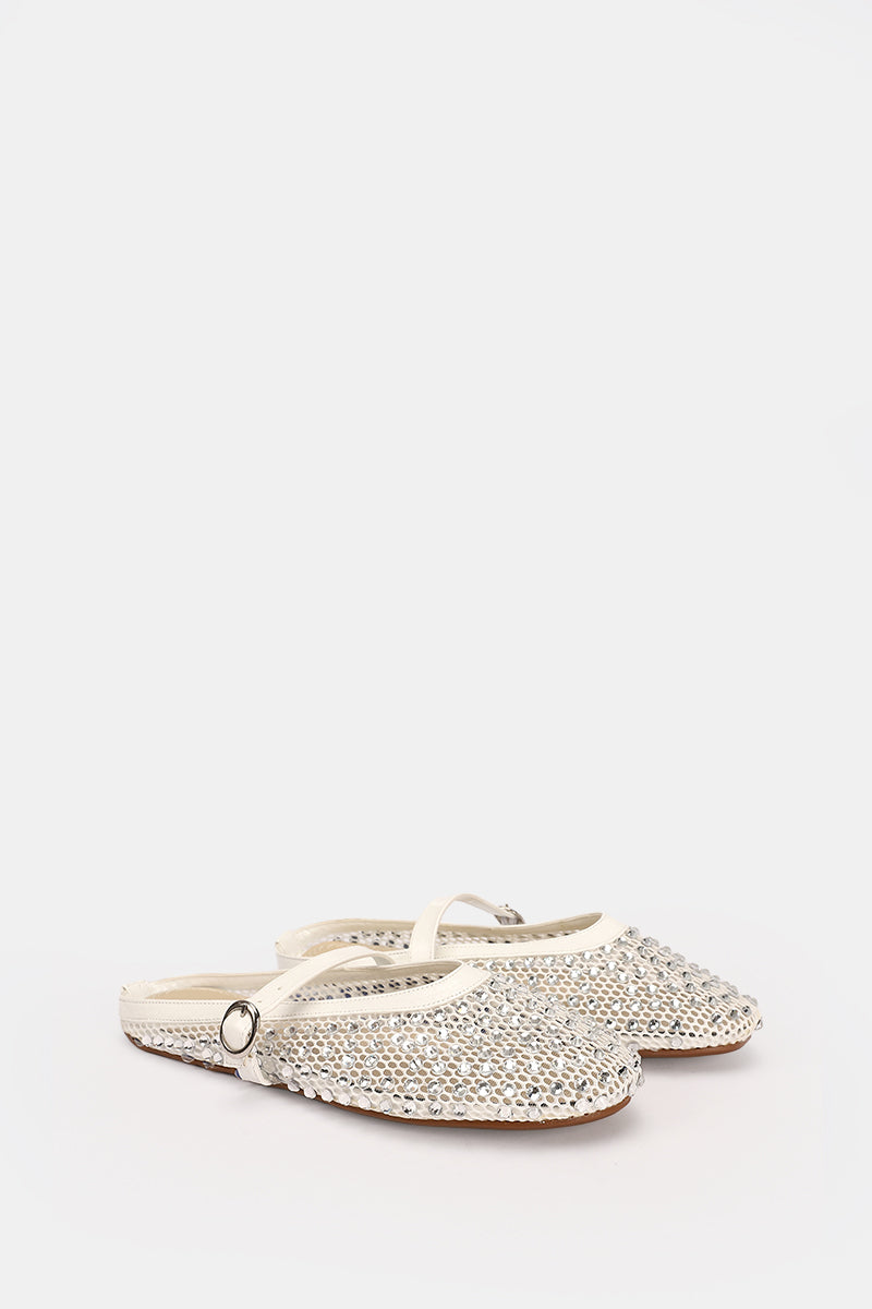 JEWELED WHITE MULE