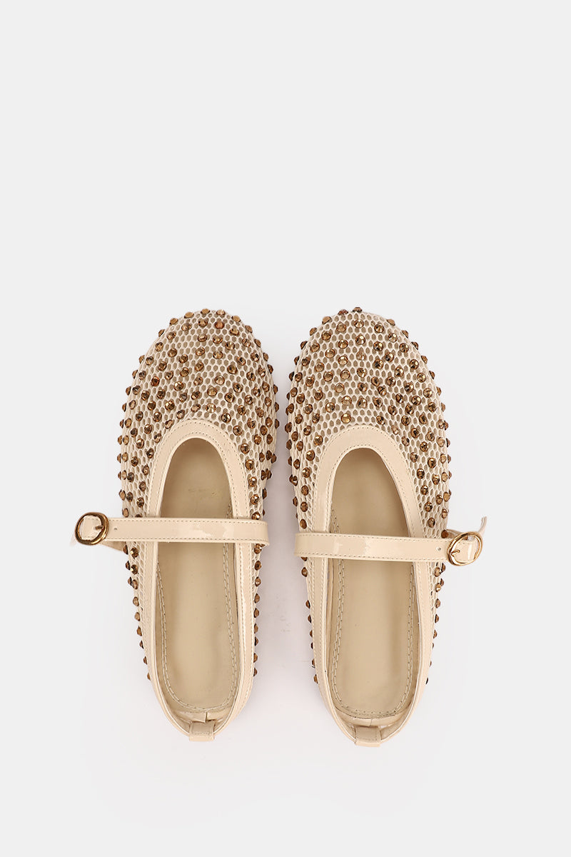 JEWELED BEIGE MULE