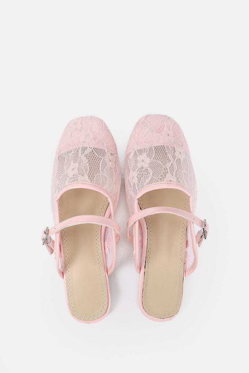 PINK FLORAL MESH MULE