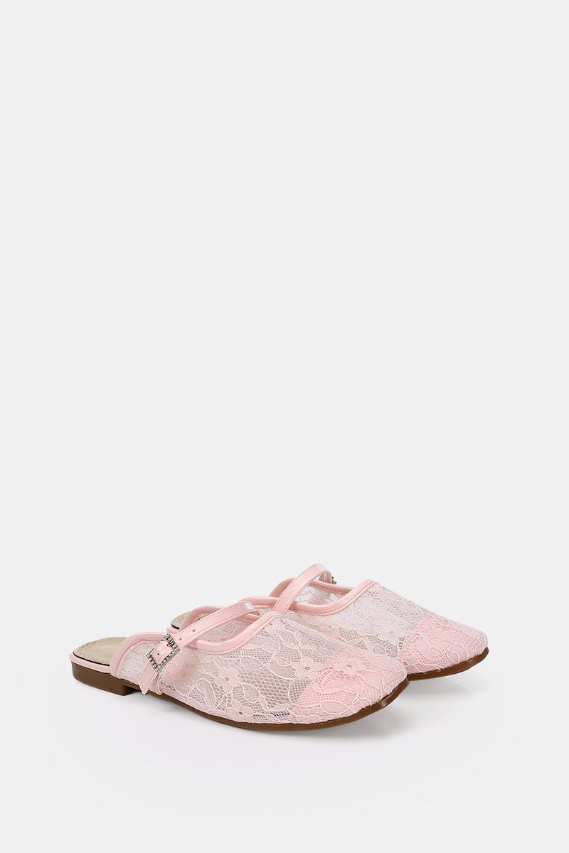 PINK FLORAL MESH MULE