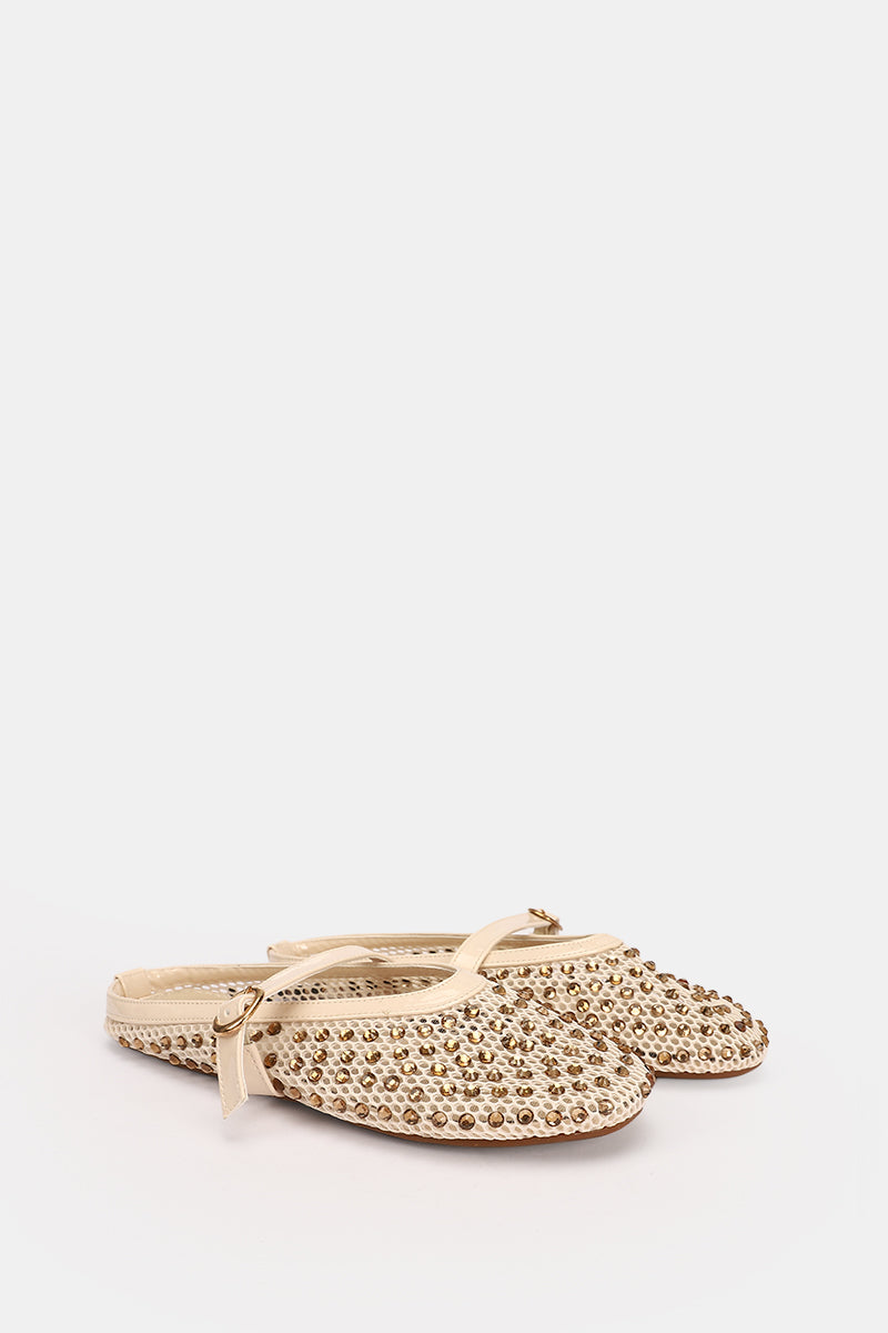 JEWELED BEIGE MULE