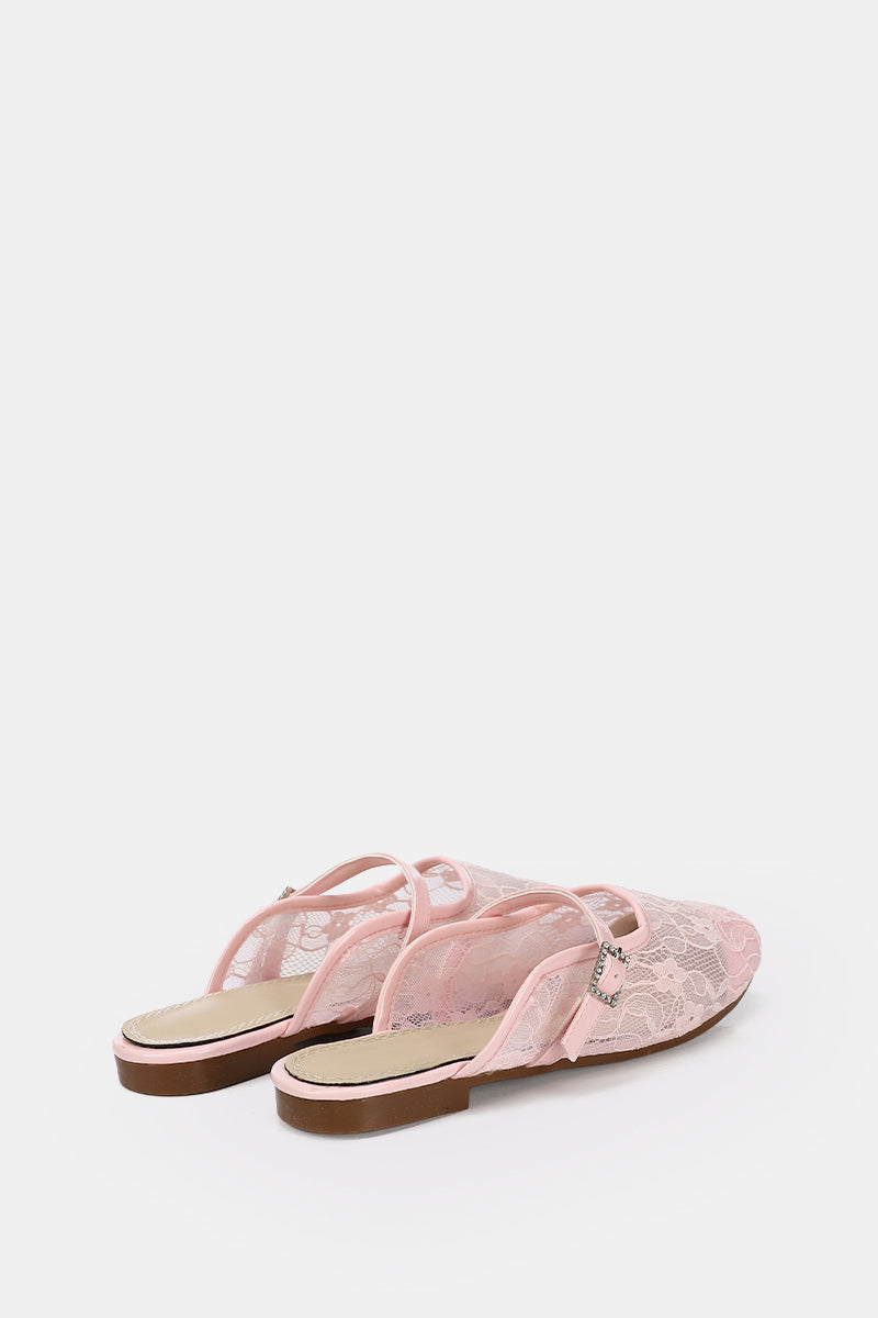 PINK FLORAL MESH MULE
