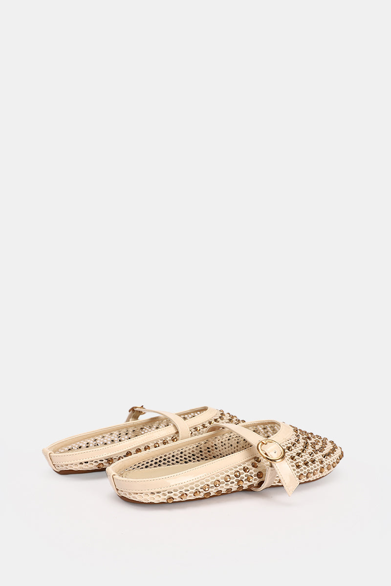 JEWELED BEIGE MULE