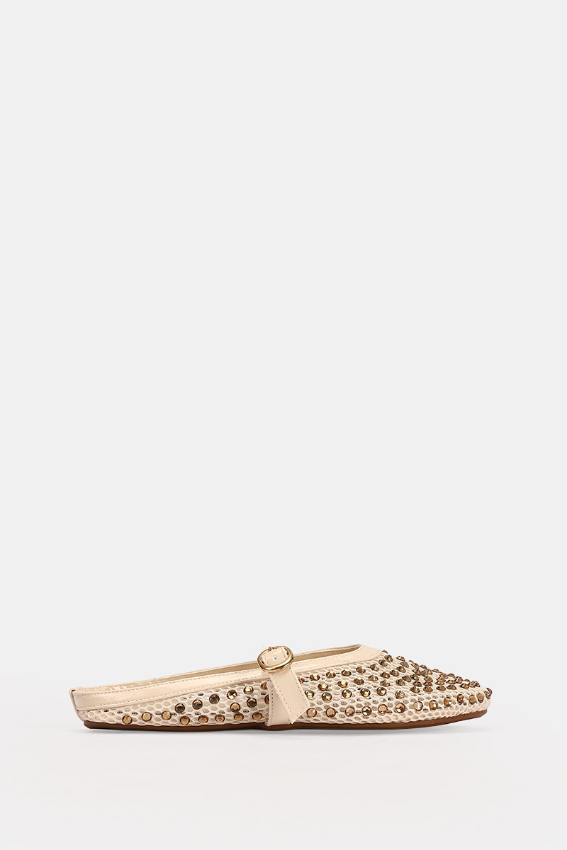 JEWELED BEIGE MULE