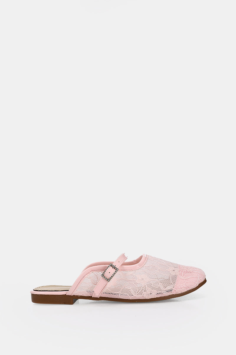 PINK FLORAL MESH MULE
