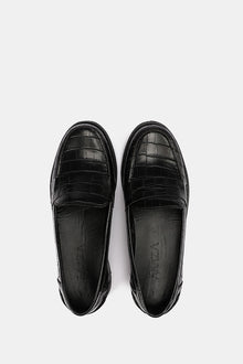 BLACK VEGAN LEATHER PENNY LOAFERS